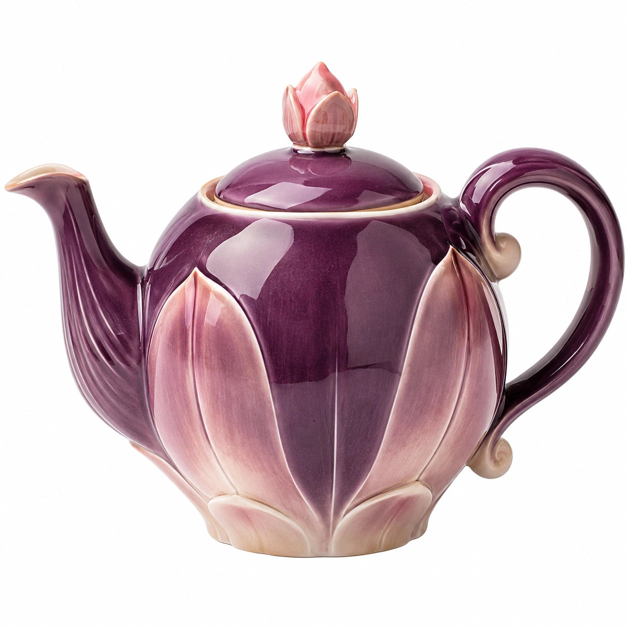 Keramik-Teekanne 1L Violett mit Blütenknospen-Design