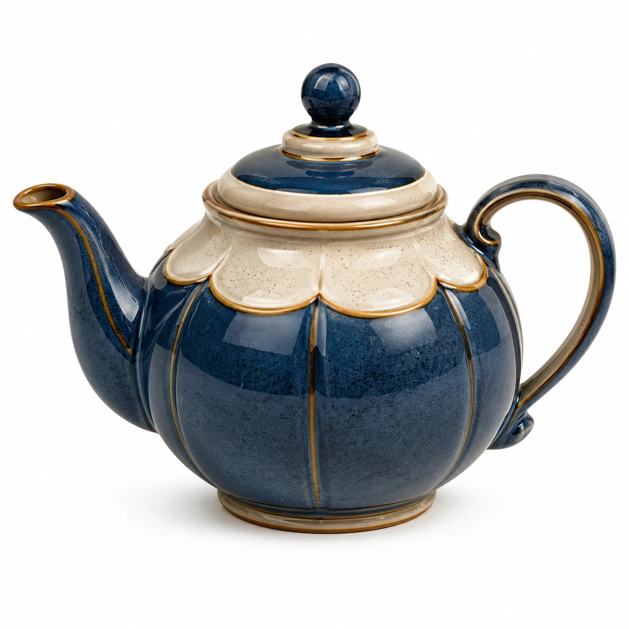 Klassische Keramik-Teekanne Blau und Beige 1200ml