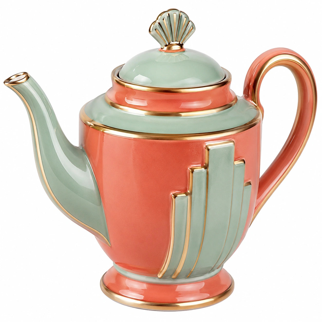 Retro-Teekanne Art-Déco Stil Grün/Orange 1000ml