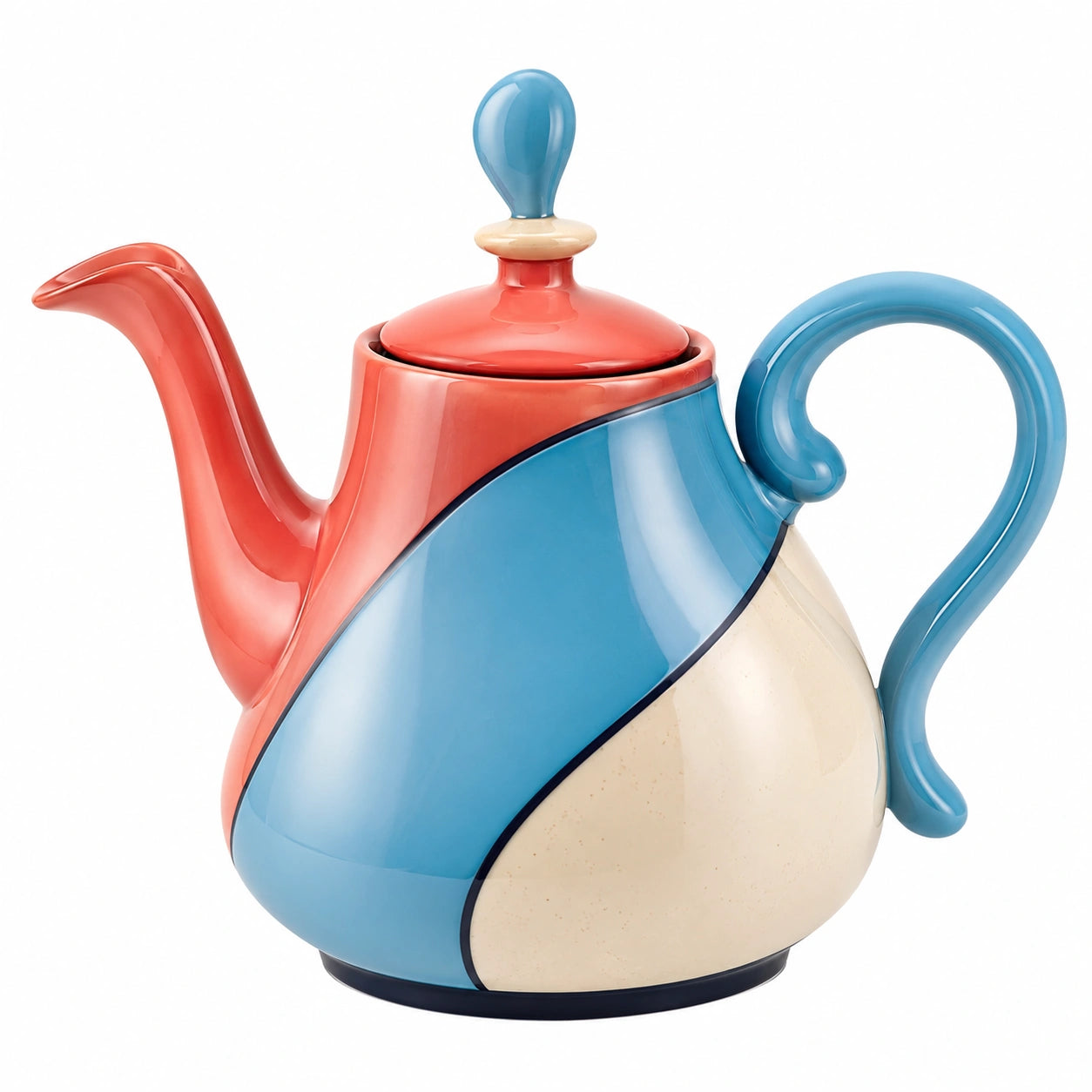 Retro-Design Teekanne Rot/Blau/Beige 1000ml