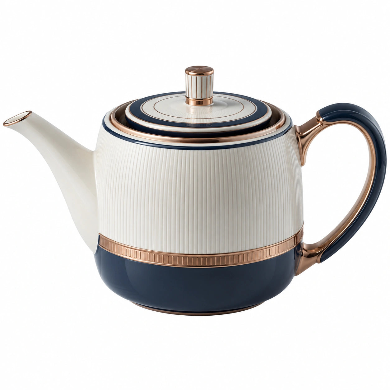Elegante Porzellan Teekanne 950ml Blau-Weiß-Gold