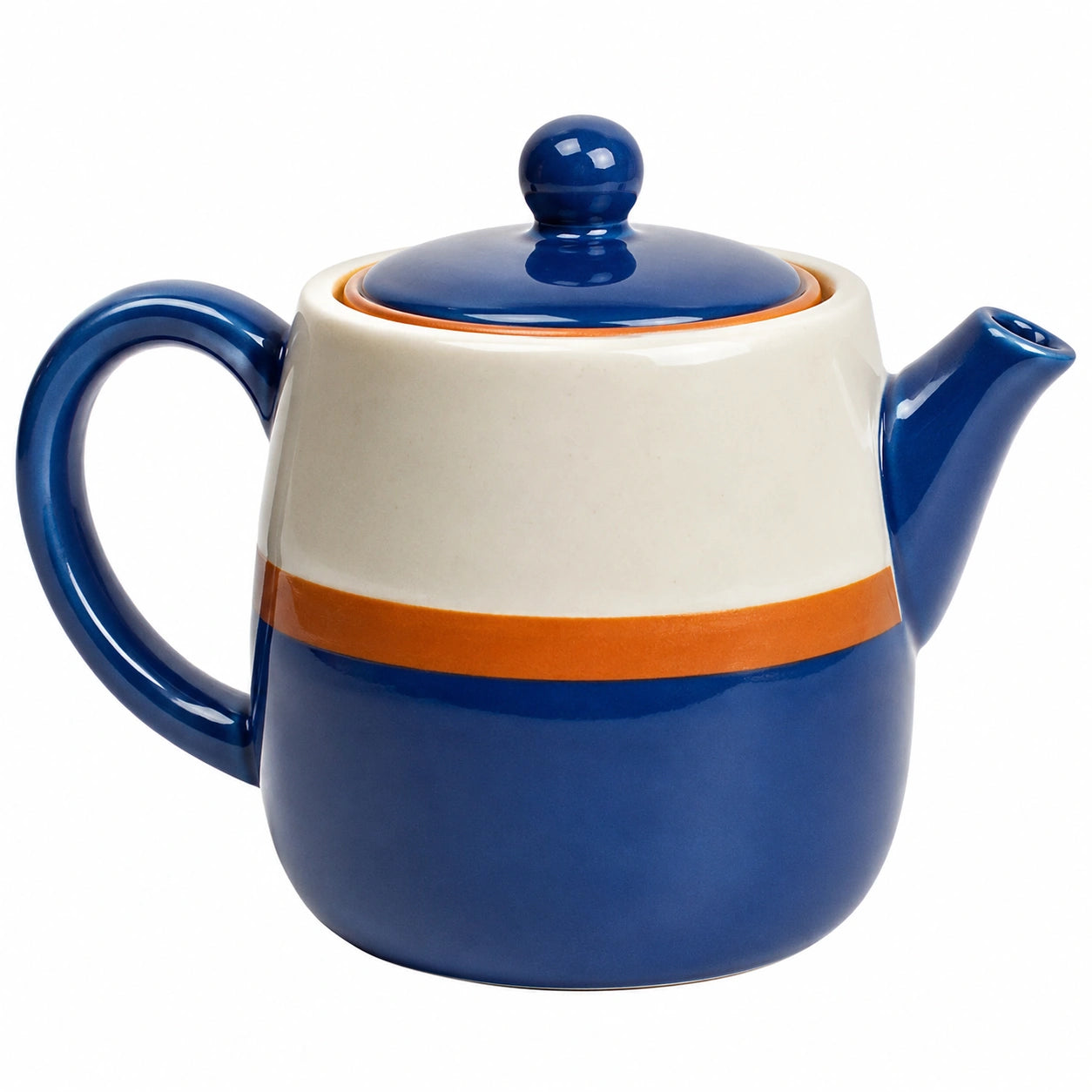 Keramik-Teekanne 800ml Blau/Weiß/Orange