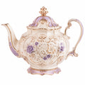 Klassische Porzellanteekanne mit Blumenmuster 1L Creme/Lila