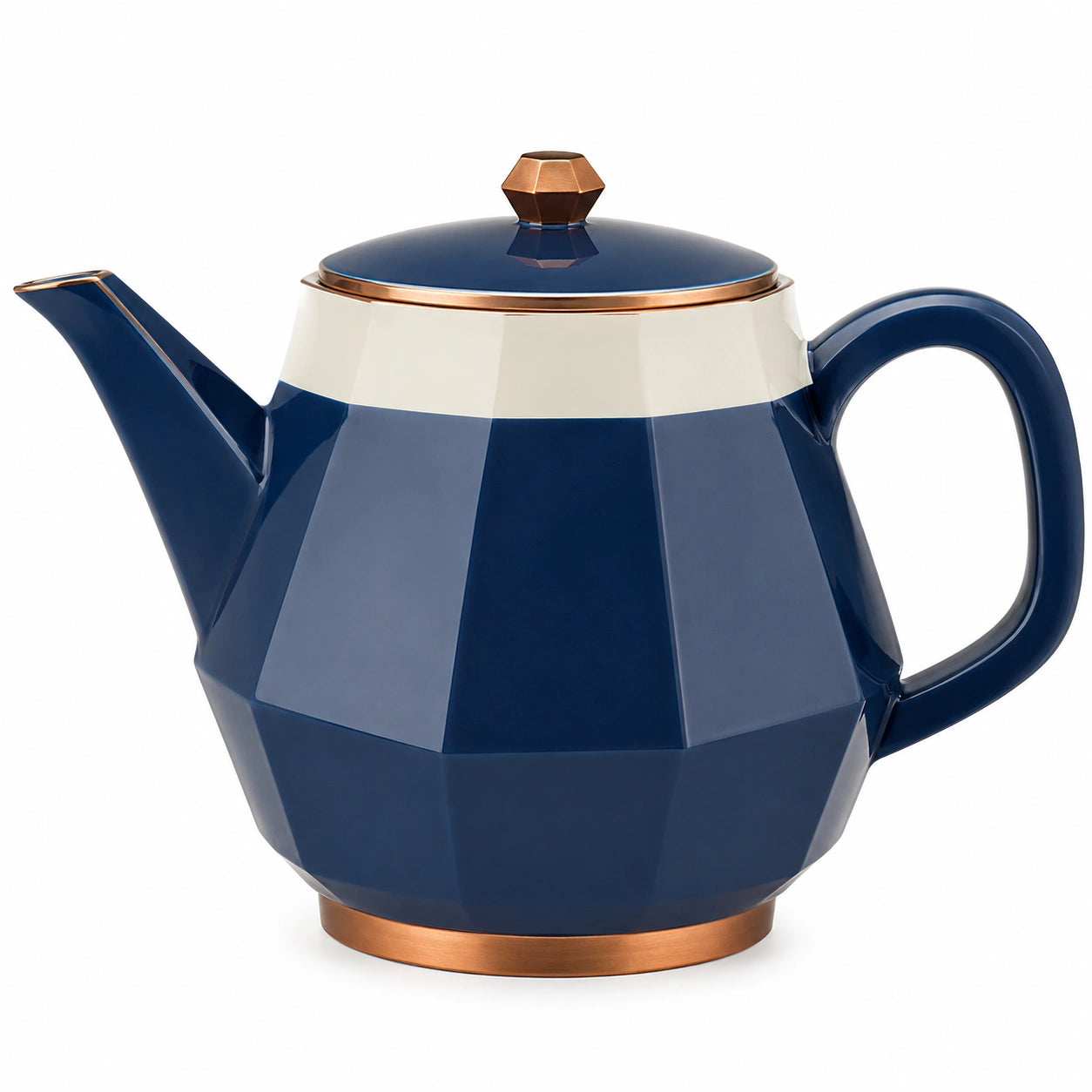Geometrische Teekanne in Blau und Bronze