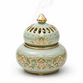 Grün-Goldenes Keramik-Räuchergefäß mit floralem Design