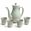 Keramik Teeservice Set mit Kanne und 4 Tassen, Celadon-Grün