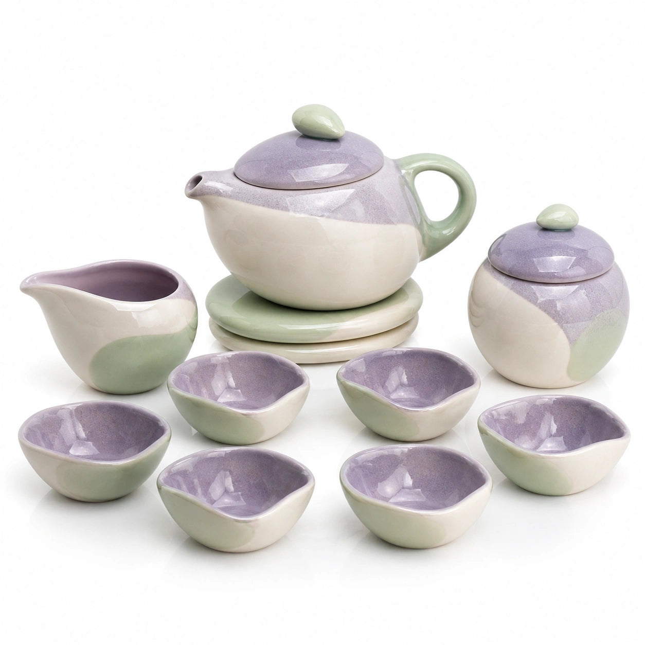 Keramik Tee-Set 11-teilig Lavendel und Grün