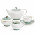 Elegantes Teeservice-Set aus Porzellan in Weiß und Grün mit Goldrand