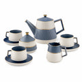 Teeservice Keramik 6-teilig Blau/Beige mit Goldakzenten