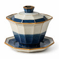Oktagonale Keramik-Gaiwan mit Untertasse Blau/Weiß