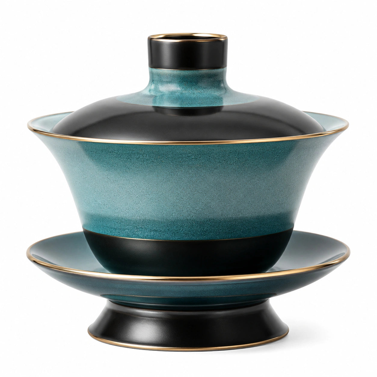 Teeservice Set mit Deckel und Untertasse Türkis/Schwarz, 250ml