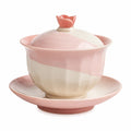 Lotusförmiges Teetassen-Set aus Keramik in Rosa und Weiß