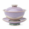 Lila Keramik Teeschale mit Deckel und Untertasse