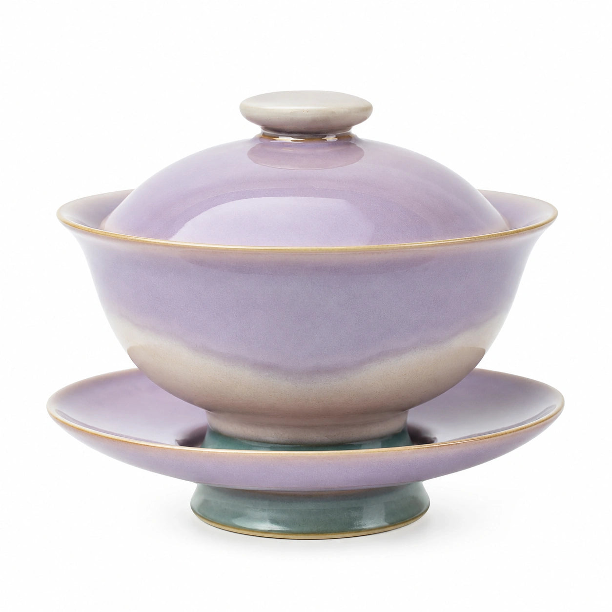 Lila Keramik Teeschale mit Deckel und Untertasse