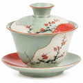 Gaiwan Tee-Set Porzellan mit Blütenmuster Grün/Rot, Handgemalt, 100ml