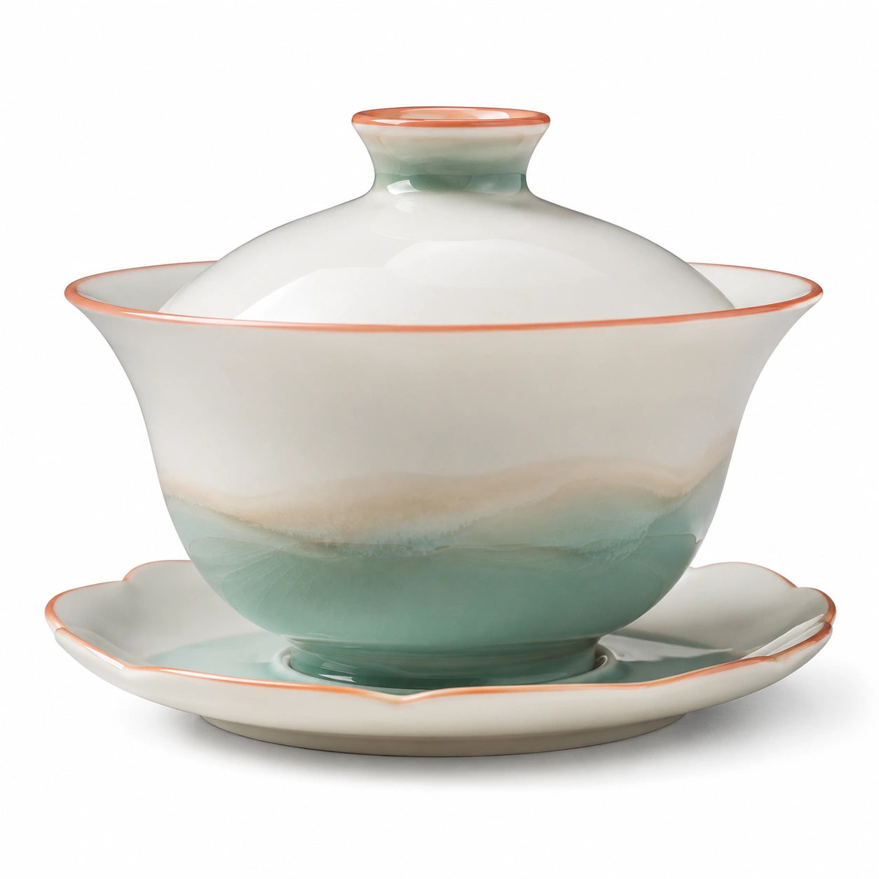 Gaiwan Porzellan Teeset mit Deckel Grün/Weiß