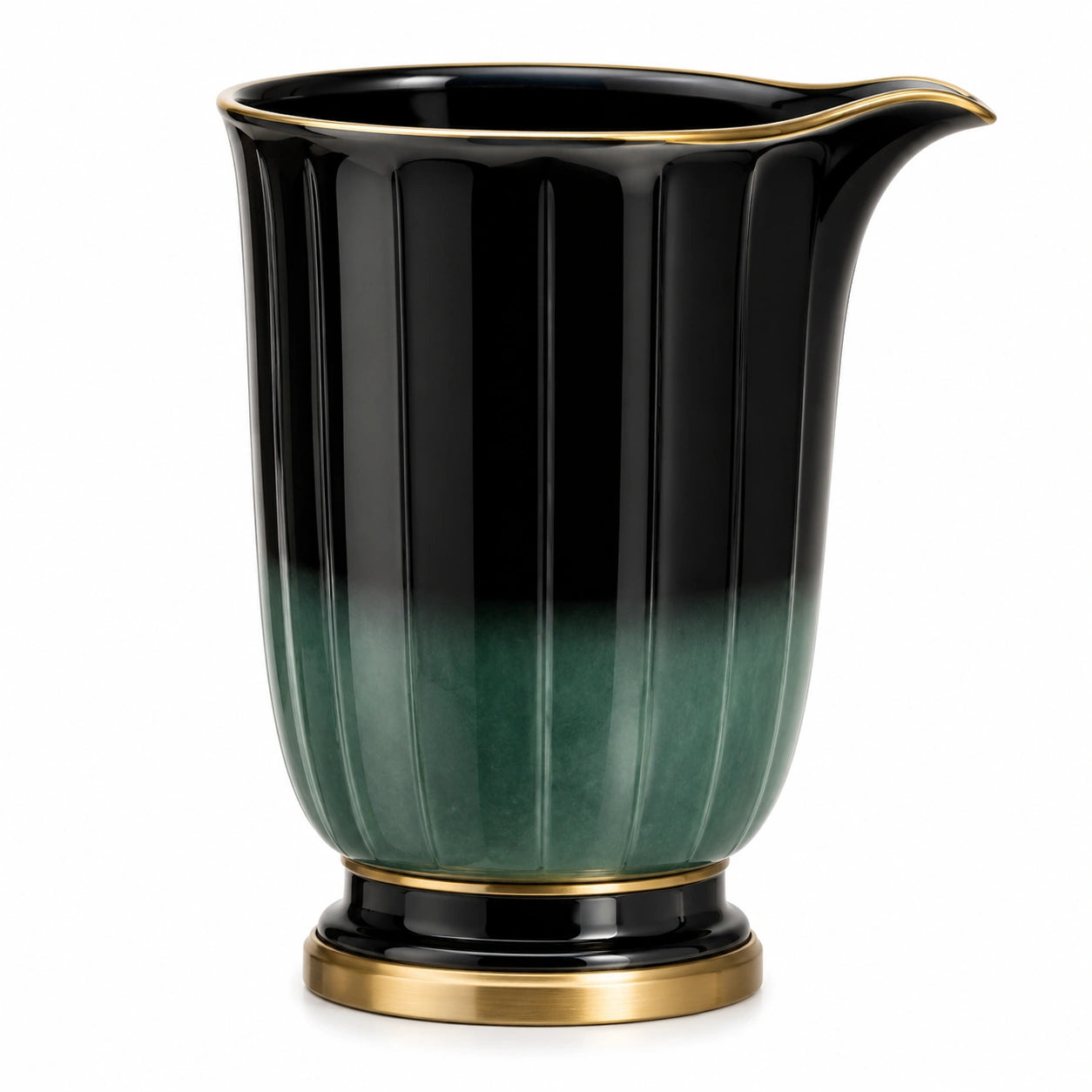 Elegante Keramikvase Grün Schwarz mit Goldrand