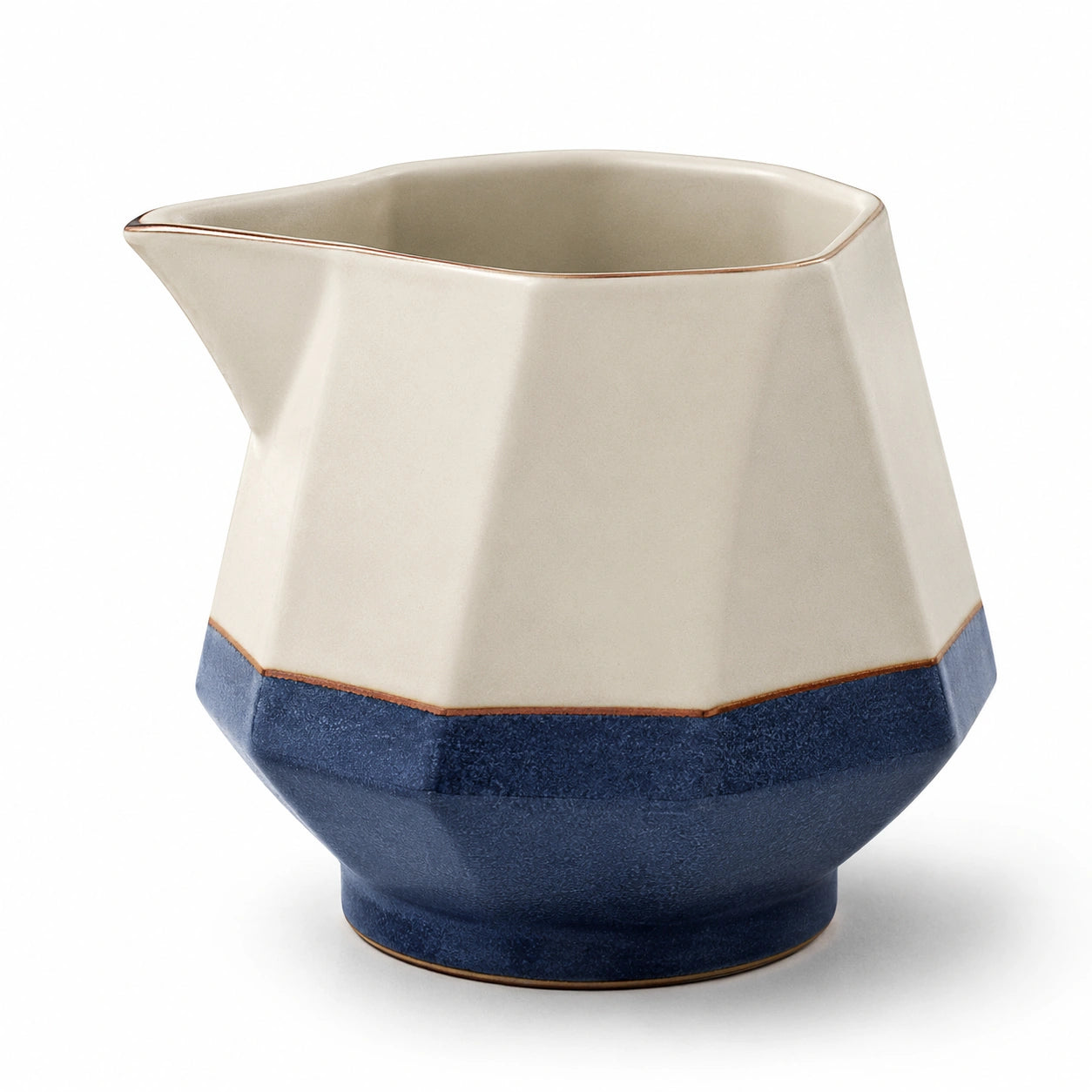 Geometrischer Keramikkrug Blau und Beige 500ml