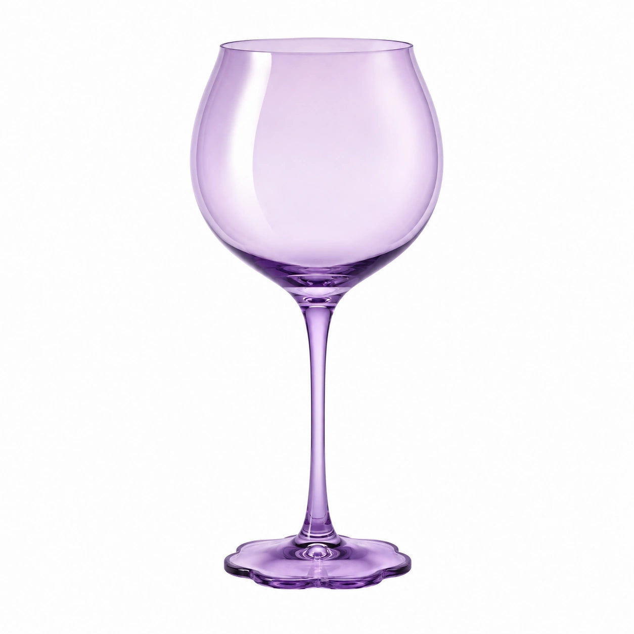 Elegantes Lila Weinglas mit Blumenfuß 350ml