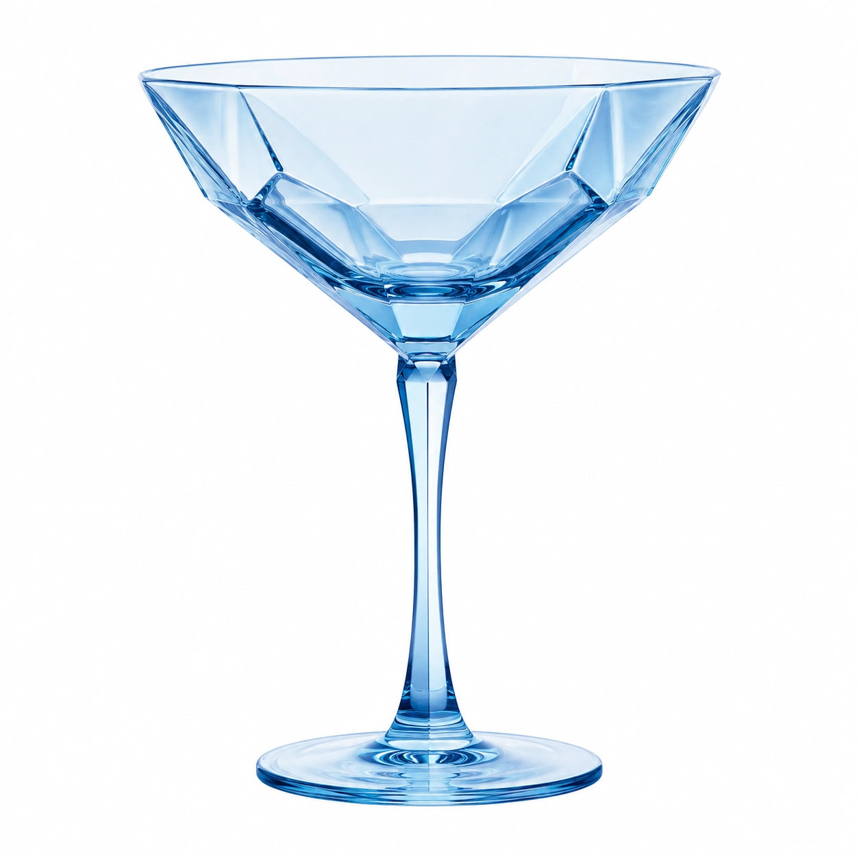 Blaues Kristall-Martiniglas mit Geometrischem Design