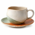 Keramiktasse mit Untertasse, Farbverlauf Creme/Grün/Orange, 250ml