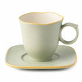 Moderne Keramiktasse mit Teller, Grün/Gelb, 200ml