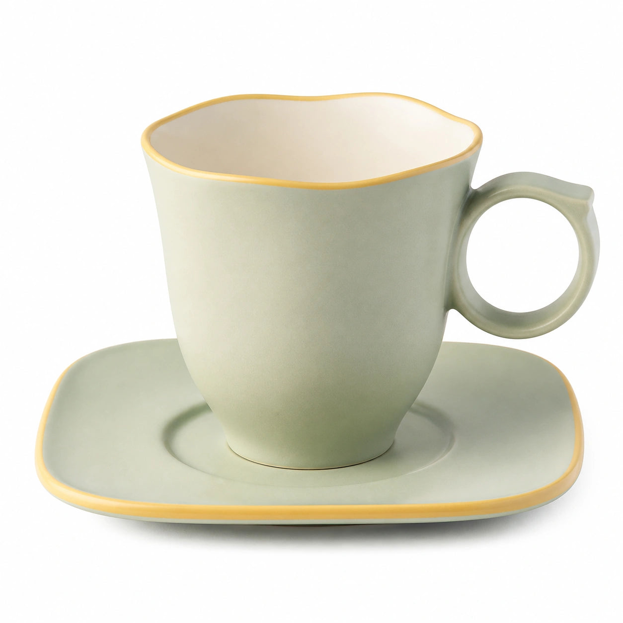 Moderne Keramiktasse mit Teller, Grün/Gelb, 200ml