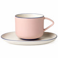 Rosa Keramiktasse mit Untertasse und blauer Kante - 250ml