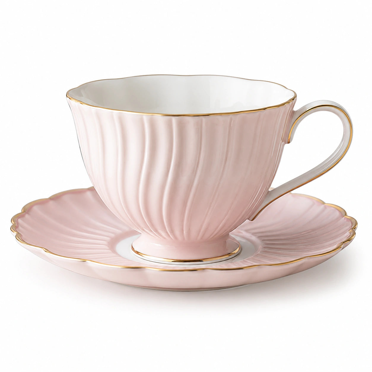 Rosa Porzellan Teetassenset mit Goldrand