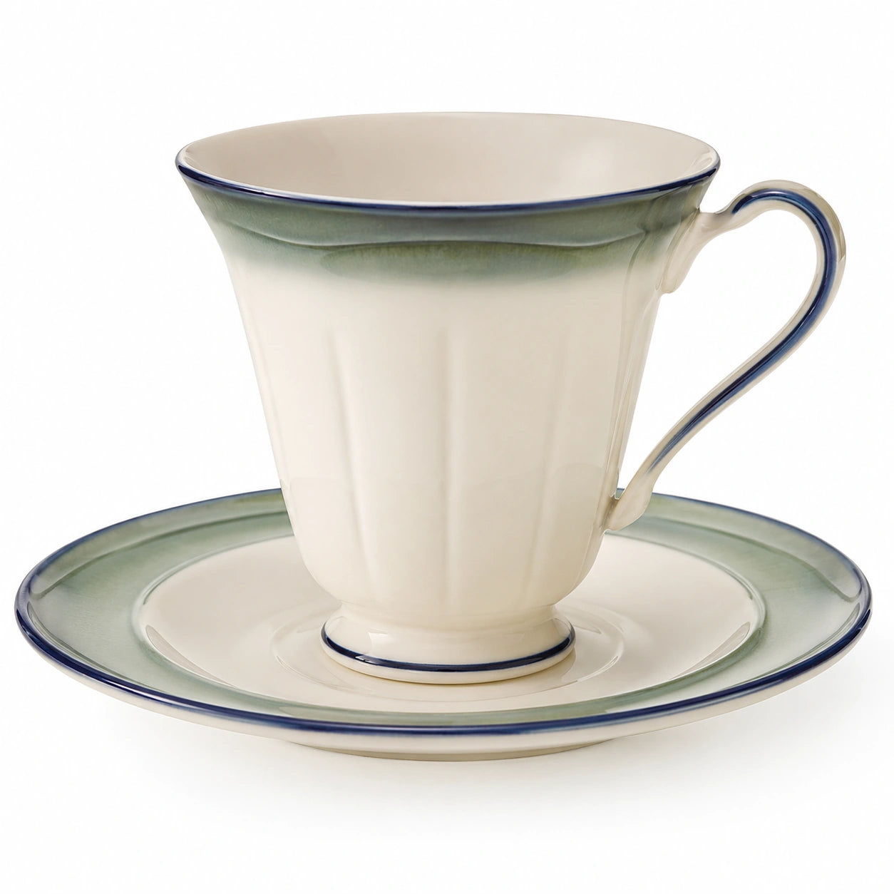 Elegantes Keramik-Tassen-Set Creme/Grün