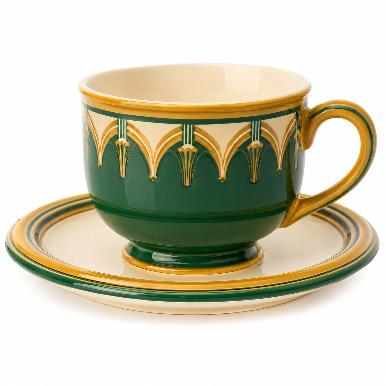 Keramik-Teetasse mit Untertasse Grün/Gelb 250ml