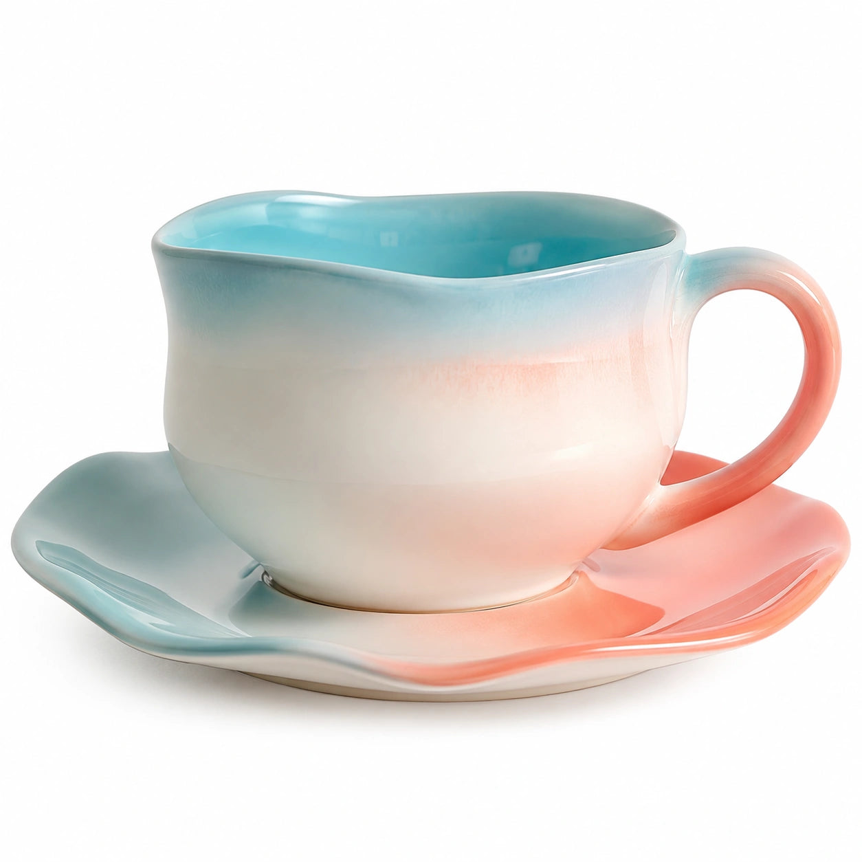 Teetasse mit Untertasse Blau-Rosa Farbverlauf