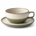 Keramiktasse mit Untertasse 200ml Beige/Grün