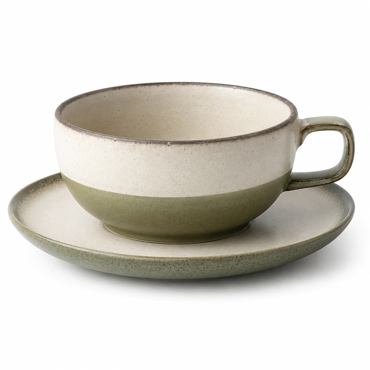 Keramiktasse mit Untertasse 200ml Beige/Grün