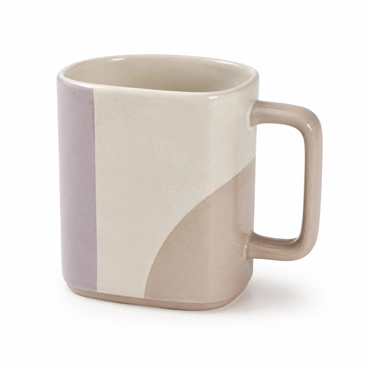 Eckige Keramiktasse mit Geometrischem Design in Beige und Lila