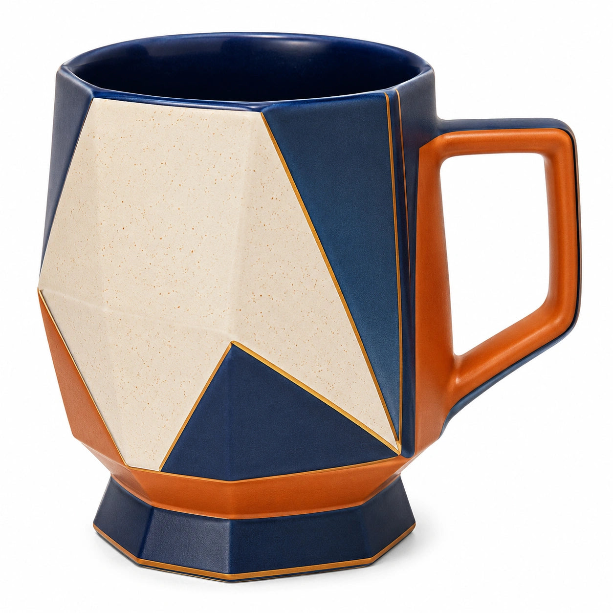 Geometrische Keramiktasse Blau/Orange/Beige, 350ml