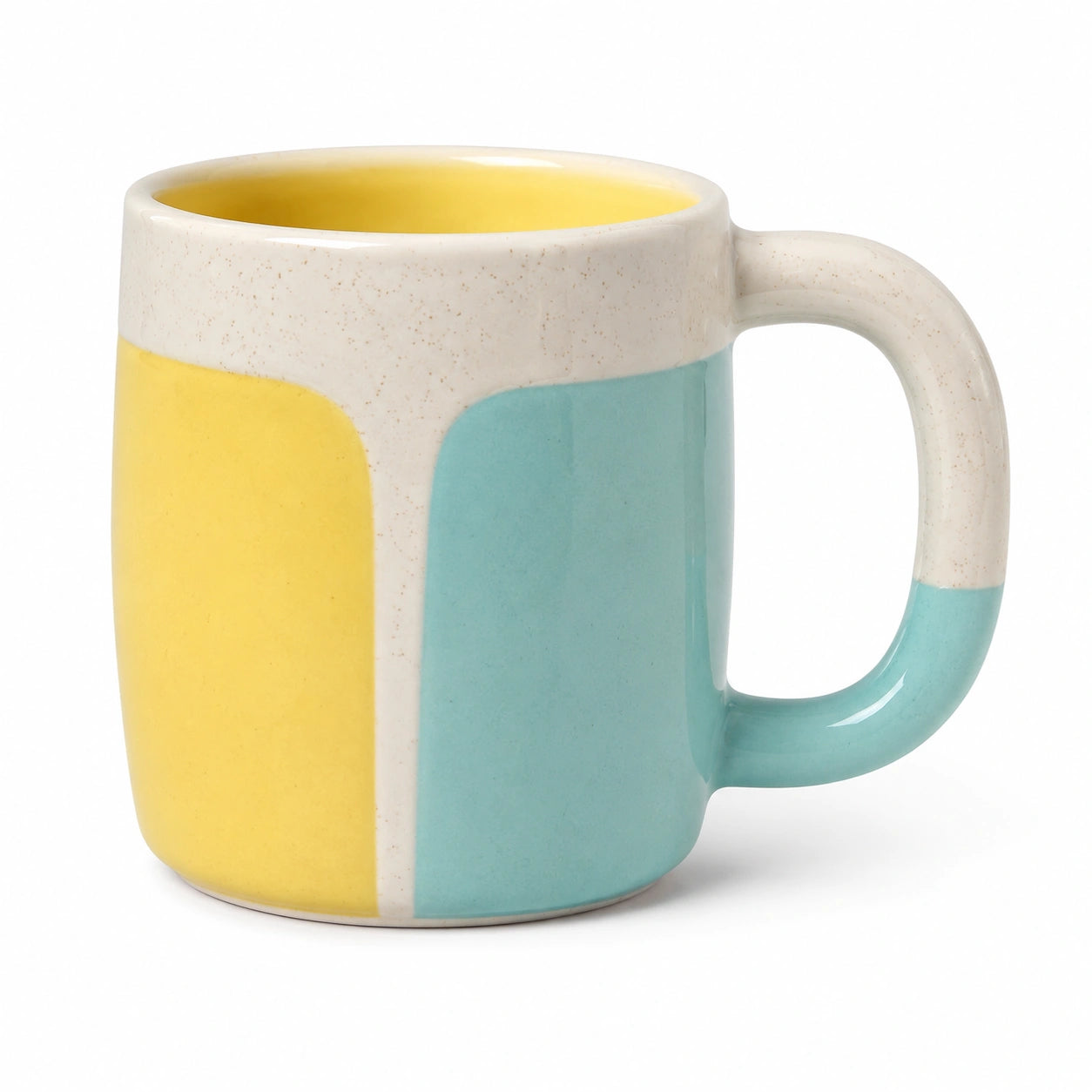 Moderne Keramiktasse Gelb Blau Weiß 350ml