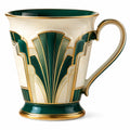 Elegante Art-Deco-Keramiktasse mit Goldrand, 300 ml, Grün/Weiß/Gold
