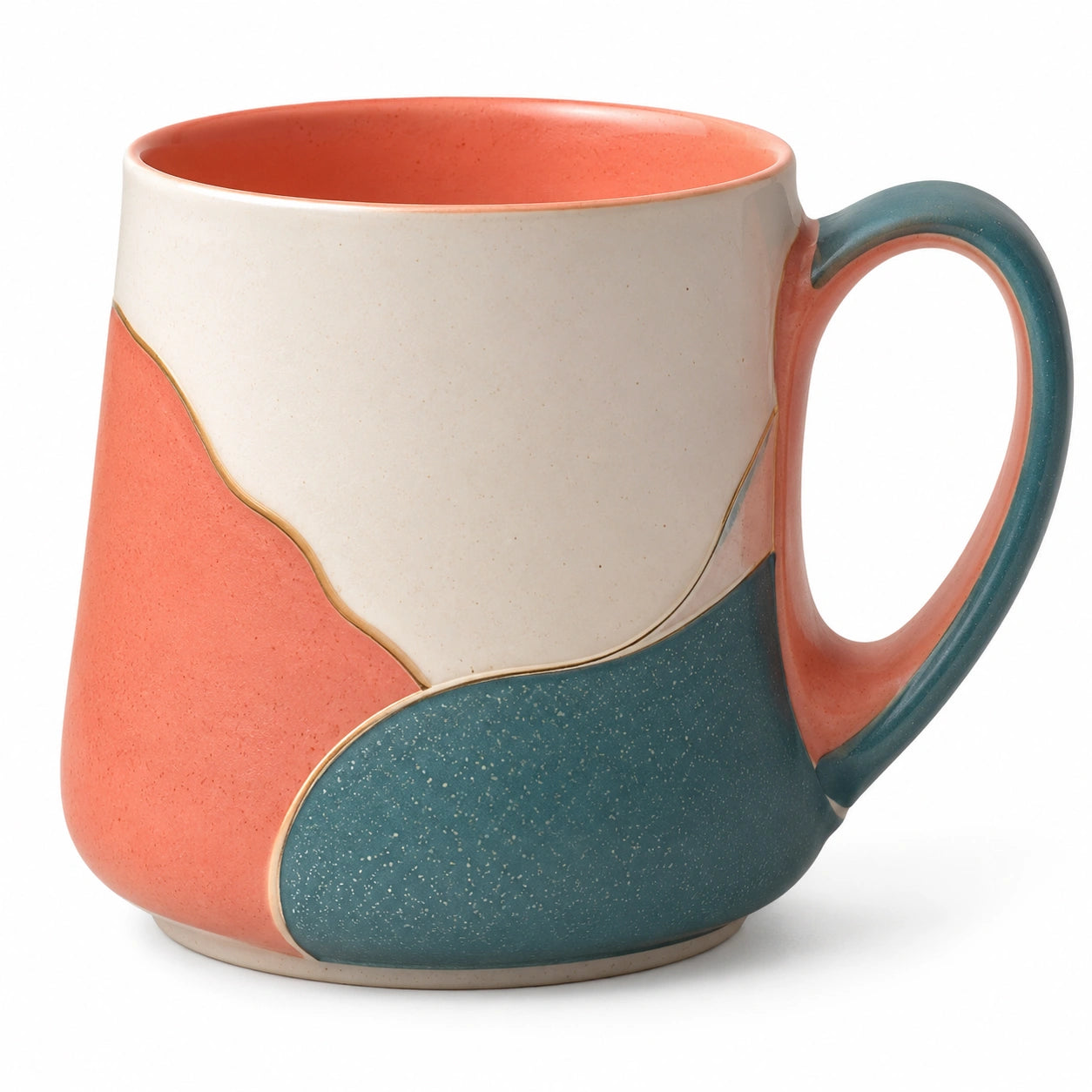 Keramiktasse Abstraktes Design 350ml Koralle und Blau